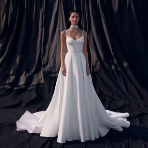 Vestidos de <span class=keywords><strong>novia</strong></span> de satén para mujer, corsé de satén, <span class=keywords><strong>falda</strong></span> sin mangas hasta el suelo, talla grande, maternidad, para novias, estilo de boda, de talla grande, para mujer - Product Image 1