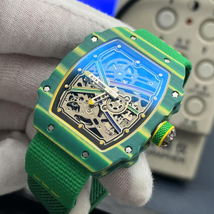 High-quality 6702 Style 7.8mm Green Carbon Fiber <b>Skeleton</b> <b>Automatic</b> <b>Watch</b> With Green Fabric Strap - Product Image 2
