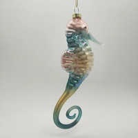 Ornements de Noël en verre en forme de cheval de mer pour suspendre à l'arbre de Noël, décoration nautique de plage, boule de Noël, décoration de festival de Noël