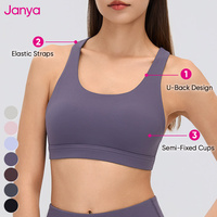 Soutien-gorge de sport Janya léger en maille ajourée dos nageur avec coussinets semi-fixés, soutien push-up, respirant, extensible dans les quatre sens, pour yoga et gym