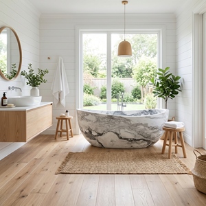 อ่างอาบน้ำรูปวงรีสั่งทำพิเศษสุดหรูหราทันสมัย วัสดุ Arabescato Corchia แบบตั้งพื้น สำหรับแช่ตัวในห้องน้ำ วิลล่า โรงแรม และบ้าน - Product Image 6