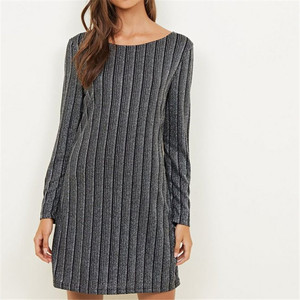Arrotondato Scollatura Semplice A <span class=keywords><strong>Maniche</strong></span> <span class=keywords><strong>Lunghe</strong></span> Stretch tessuto Argento Strutturato Glitter <span class=keywords><strong>Vestito</strong></span> Dalla Banda - Product Image 1