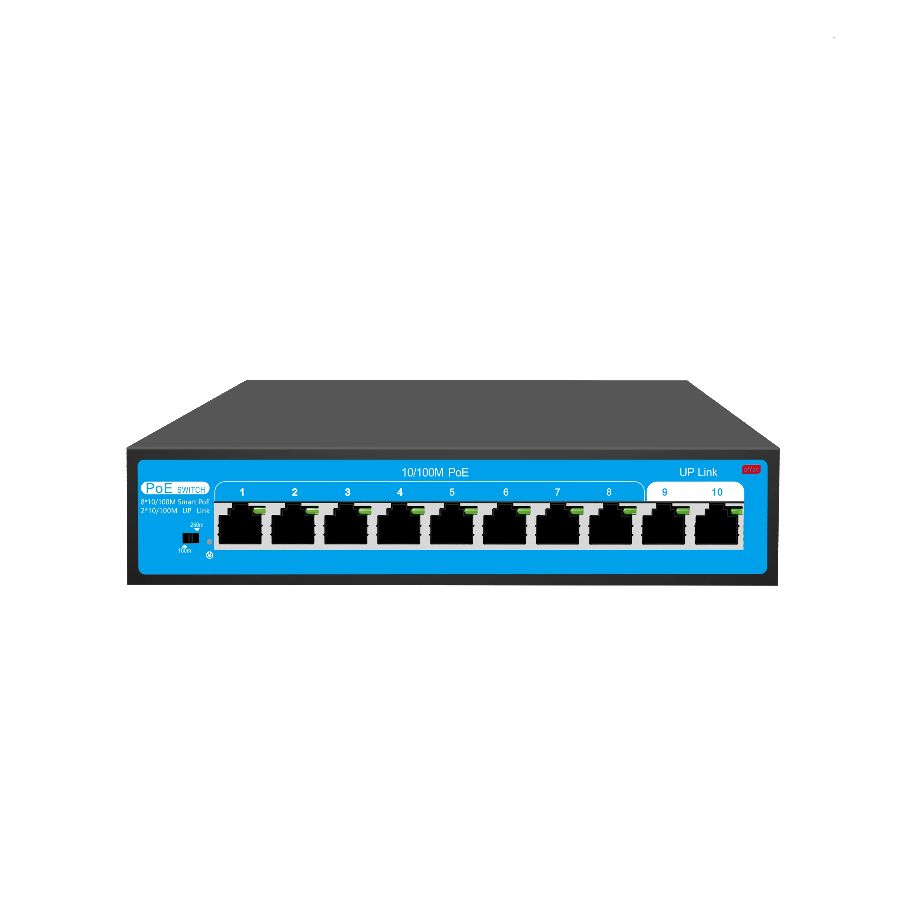 10 बंदरगाहों 100 Mbps अप्रबंधित डेस्कटॉप बिजली और स्थिर संरक्षण निगरानी डिवाइस प्लग और खेलने के साथ PoE स्विच