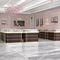 Comptoir de présentation de bijoux de luxe en or pour magasin, table de présentation, mobilier de bijouterie, vitrines en verre avec éclairage LED SUNDO