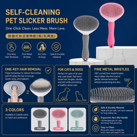 Brosse à poils pour animaux de compagnie auto-nettoyante, mignonne, de style dessin animé, avec système d'élimination des poils en un clic, pour chiens, poils fins en plastique