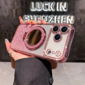 Роскошный чехол-зеркало с гальваническим покрытием и блестками, магнитный, для iPhone 17 Air, 16E, 15, 14, 13 Pro Max, с эффектом бриллиантов - Product Image 6