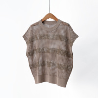 Nouveau pull ample amincissant en maille ajourée de soie de mûrier et lin pour femme, collection Printemps-Été 2026