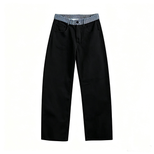 Pantalones Vaqueros Anchos de Corte Holgado con Cintura a Rayas en Contraste, Pantalones de Mezclilla Lavados Casuales - Product Image 3