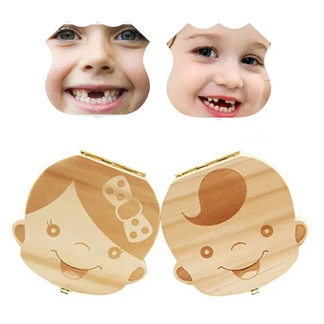 Spanish/English Language Wood Baby Tooth Box Organizer Save Milk Teeth Wood Boy Girl Kids The Tooth Fairy's Storage Box