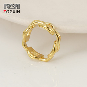 Gold Chain Link Ring Geometric Shape Titanium Steel Jewelry Fashion Minimalist Design - Product Image 2