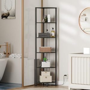 Étagère d'angle noire étroite de 67,5 pouces de hauteur avec étagère de rangement à 6 niveaux et éclairage LED - Product Image 5