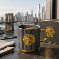 Tasse à café en céramique souvenir de New York, États-Unis, avec motif drapeau et Statue de la Liberté, design personnalisé en grès, vente en gros OEM ODM