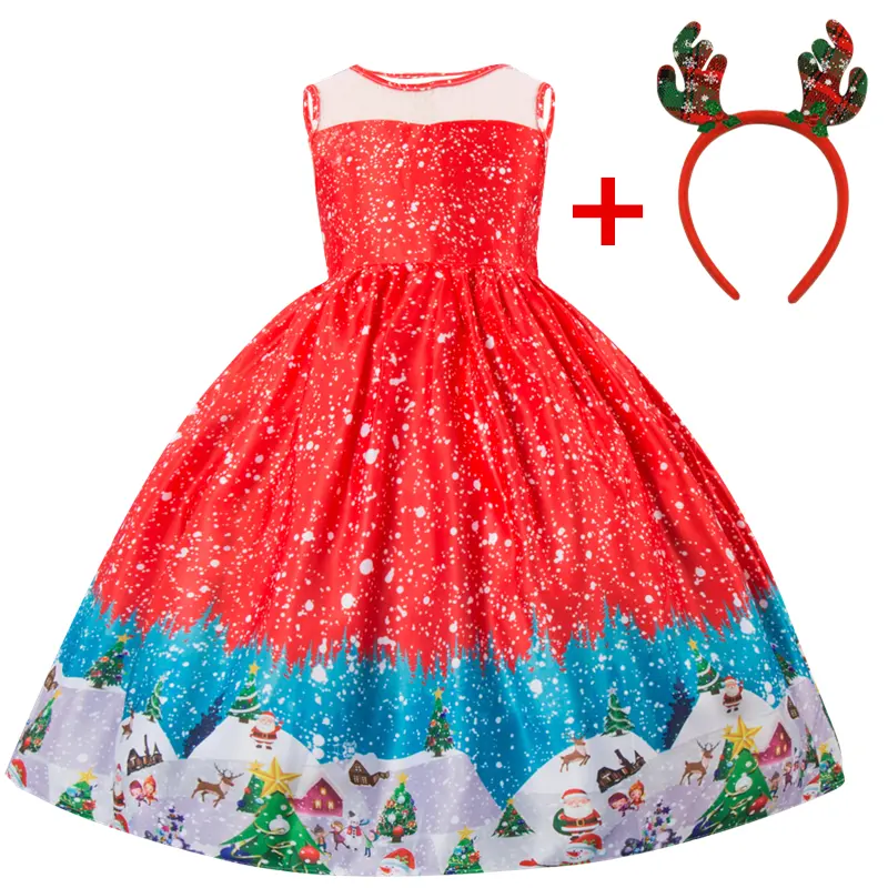 Yingyi Wholesale Red Christmas Puffy Smocked Kids Dress For Girls Birthday Pageant Girl Wedding Ball Gowns
