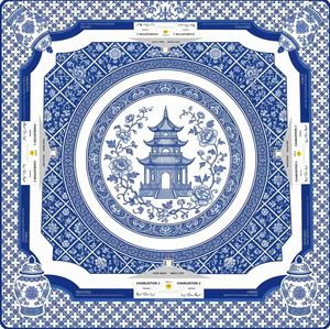 Charleston Nautical Anchor Mahjong <b>Table</b> <b>Mat</b>, Navy Blue Striped Jacquard Fabric Game Pad with Compass Rope Border, Non-Slip Wate - Product Image 5