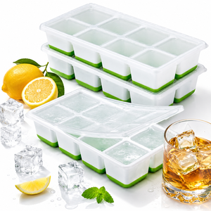 Grand <span class=keywords><strong>bac</strong></span> à glaçons avec couvercle, kits de moules à glaçons en silicone empilables avec récipient, démoulage facile pour cuisine, cocktails, café - Product Image 1