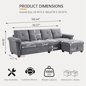 Dönüştürülebilir, Depolama Alanlı, 4 Kişilik, L Şeklinde Kanepe, Şezlonglu, Modern Mikrofiber Kumaşlı Oturma Odası Kanepeleri - Product Image 2