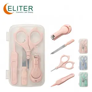 Eliter Hot Sell Wholesale Pink Blue Green 4 In 1 Clipper Nail Syga Baby Infant Grooming Kit With Scissors Baby Manicure