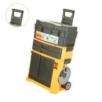 Boîte à outils empilable portable de vente chaude avec roues et tiroirs-Chariot utilitaire mobile avec poignée confortable et loquets robustes