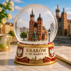 Globo di Neve in Resina di Cracovia, Polonia, con Basilica di Santa Maria, Globo d'Acqua in Cristallo, Aquila Polacca, Souvenir Turistico, Decorazione per la Casa, Regalo - Product Image 1