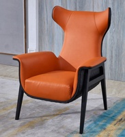 Fauteuil vintage de luxe nordique classique design pour salon et hôtel, fauteuil avec dossier à oreilles, fauteuil, chaise longue en tissu et cuir