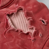 Sweat à capuche court zippé pour homme, teinture boue, effet vieilli, déchiré, usé, frangé, personnalisé