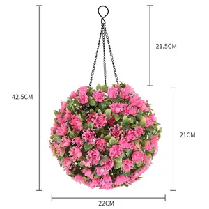 Nuovo prodotto pianta artificiale fiore palla Led fiore rosa chiaro lampadario solare per giardino decorazione prato