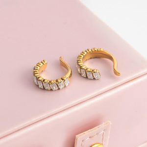 <b>Clip</b>-on Earrings Geometric Zircon Channel Setting Gold Tone For Women Party Jewelry - Product Image 4