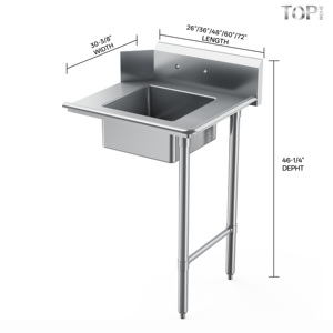 Fregadero Comercial <span class=keywords><strong>de</strong></span> Acero Inoxidable 18/304 <span class=keywords><strong>de</strong></span> Alta Resistencia con Compartimentos y Pre-Lavado, 48"L x 30-3/8" x 46-1/4", Acabado Pulido para <span class=keywords><strong>Cocina</strong></span> <span class=keywords><strong>de</strong></span> Restaurante - Product Image 4