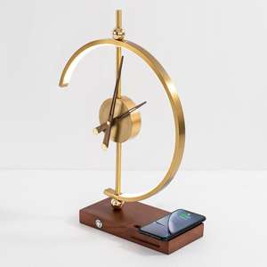 New Arrival Exquisite Clock Desk Light Bedside Nordic Wooden Study Decorative <b>Table</b> <b>Lamp</b> with <b>Wireless</b> Charger - Product Image 2