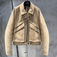 Blouson aviateur vintage oversize en cuir marron à grain bulle avec col montant