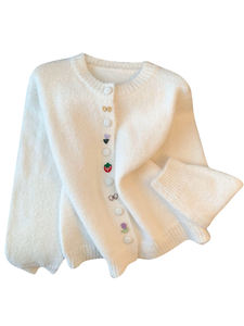 Groothandel Herfst 2026 Nieuwe Mode Elegante Simpele Cartoon Kleur Knoop Gebreide Cardigan Lange Mouw Dames Trui - Product Image 5