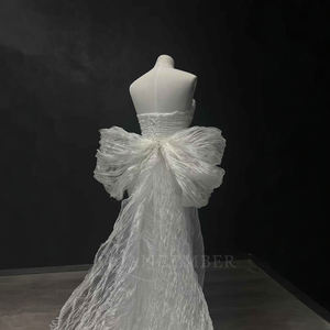 Robe de mariée longue sirène moderne de luxe sans manches en tulle avec appliques florales et nœud pour NT76 - Product Image 4