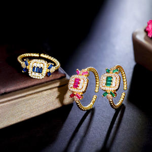 Anillo de compromiso con Circonia cúbica para mujer, sortija ajustable, oro de 18 quilates, verde, azul, rojo, compromiso - Product Image 1