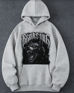 Felpa con Cappuccio Grigia da Uomo Primavera/Estate Personalizzata con Stampa LOGO <span class=keywords><strong>Lupo</strong></span> Malvagio - Product Image 1