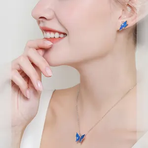 SE365 RINNTIN high quality movable wing butterfly stud women 925 sterling silver blue enamel earrings