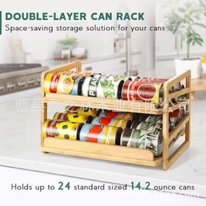 Creative bamboo can <b>storage</b> rack, solid wood stackable can rack, desktop wooden cat food organizer. - Product Image 3
