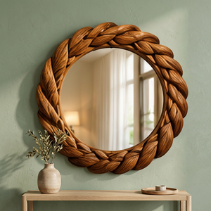 Braided Wood Art Deco Design Eco-Friendly 5.0mm Thick Electricity-Free Wall <b>Mirror</b> Handmade Framed Decorative <b>Bathroom</b> Living - Product Image 3