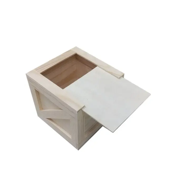 Einzigartige Kiefernsperrholz-Holzkiste Geschenk box mit Schiebe deckel Bulk Custom Holz spielzeug Aufbewahrung sbox Holz produkt verpackungs koffer