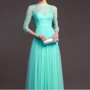 Robe longue pour femme de style moderne pour l'automne-hiver, élégante en dentelle avec de nouvelles manches creuses cousues, unie, naturelle, lavable - Product Image 4