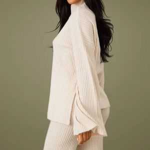 WS08 Completo da <span class=keywords><strong>Donna</strong></span> Casual Largo in Tinta Unita, Pullover Lavorato a Maglia a Maniche Lunghe e Pantaloni, Set da 2 Pezzi, Nuovo Maglione all'Ingrosso - Product Image 3