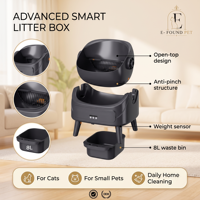 Caja de arena inteligente de plástico de 9L con autolimpieza, fácil de limpiar, parte superior abierta, control por APP, almacenamiento de residuos de 10 días, ideal para hogares con varios gatos, tamaño grande
