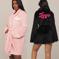 Albornoz de Felpa para Mujer, Diseño Personalizado con Logotipo del Fabricante OEM, Cálido y Acogedor para Otoño e Invierno, Cuello en V, Cierre con Cordón, Largo Completo