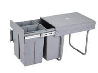 BC pour système de tri des déchets encastré pour cuisine, 2 x 20 L, poubelle à 2 compartiments, cadre en acier, couvercle en ABS, noir encre ou gris