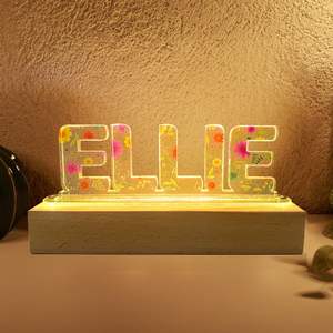 Lampe de nuit LED personnalisée en fleurs séchées, lettre en acrylique personnalisée, décoration de chambre à coucher, cadeau pour <span class=keywords><strong>maman</strong></span>, petite amie, <span class=keywords><strong>anniversaire</strong></span>, Noël - Product Image 3