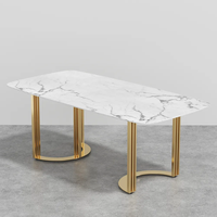 Meubles de salle à manger ATUNUS, style victorien unique, table à manger en faux marbre artificiel, 6 à 8 places, plateau rectangulaire blanc, pieds dorés