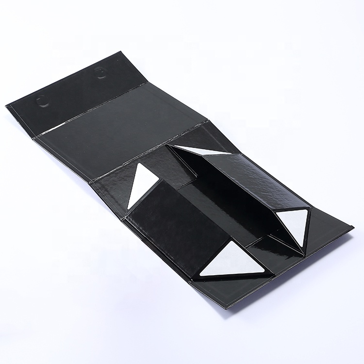 Manufacture folding cosmetic product packaging black paper magnetic glossy box with custom logo