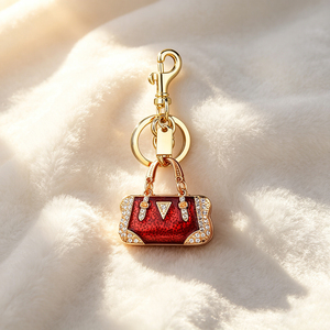 Llavero de lujo con forma de mini bolso de mano con diamantes de imitación, cierre de langosta dorado, dije esmaltado para bolso, accesorios de moda para bolso, regalo para mujer - Product Image 1