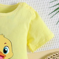 Romper Bayi Sangat Populer Motif Bebek 100% Katun Kuning Lengan Pendek Jumpsuit Kancing Tekan di Selangkangan untuk Bayi Laki-laki Perempuan