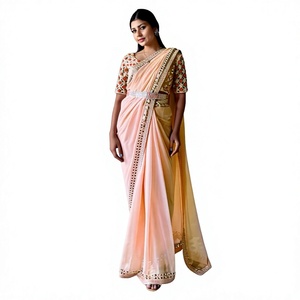 Sari indien de qualité supérieure, exclusif, magnifique, en faux georgette avec de riches broderies, pour femmes, vêtement traditionnel indien - Product Image 1