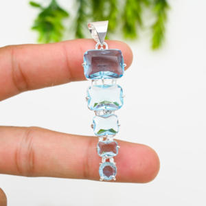 Diseñador azul Topacio piedra preciosa chapada en aspecto de plata de ley colgante hecho a mano joyería de moda regalo para mujer - Product Image 4